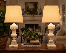 Circa 1940s Pair Of Italian Alabaster & Marble Neoclassical Urn Table Lamps picture