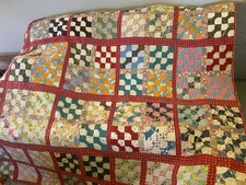 Vintage Patchwork Block Pattern Quilt 73”x85” Age Wear picture