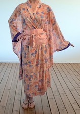Vintage Handmade Geisha Kimono Costume Set - W/Carved Wooden Shoes & Accessories picture