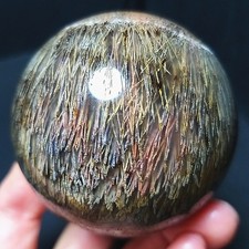 227.8G Natural Beautiful Golden Hair Rutilated Agate Crystal Ball Healing CB1716 picture