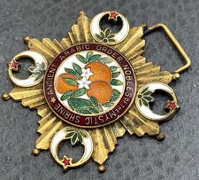 VTG Robbin’s Co Victorian Shriners AAONMS Guilloche Enamel Oranges Buckle Fob ? picture