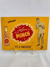 Joe Louis Punch It's a Knockout Embossed Metal Soda Sign Reproduction Boxing picture