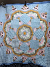 Antique 1920s FeedSack Feathered Star Bethlehem Quilt Exceptional mint 74x78 picture