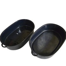 Vintage Large Blue Enamel Oval Double Roaster Pan 17.5 in Two Piece picture