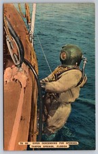Tarpon Springs Florida Sponge Diver Descending From Boat Postcard c.1952 picture