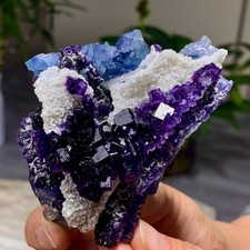 112G Natural beautiful blue purple window frame cubic fluorite mineral crystal picture