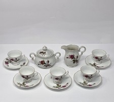 Vtg Yong Sheng Pink Rose Porcelain Sugar Bowl, Creamer, Demitasse Cups & Saucers picture