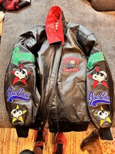 Vintage Peanuts Joe Cool Snoopy Leather Varsity Jacket American Toons - Size L picture