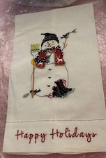 Happy Holidays Embroidered Guest Towel w/Snowman and Birds NWT picture
