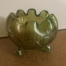 NORTHWOOD GREEN BEADED CABLE ROSE BOWL/VASE. CARNIVAL GLASS picture