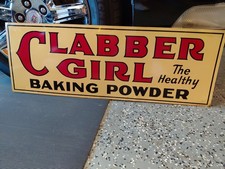 c.1971 Original Vintage Clabber Girl Baking Powder Sign Metal 2 Sided Kitchen  picture