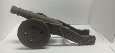 Vintage  14.5” Spanish Wood Model Cannon Replica Moving Wheels & Cannon Handmade picture