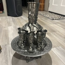 Flower Quilted Design Pewter 8-Cup Kiddush Wine Fountain  picture