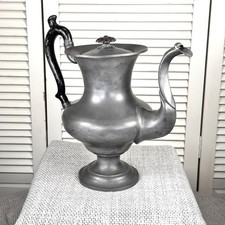 Dixon and Sons Early 1800s Sculptural Gray Pewter Colonial Coffeepot Antique picture