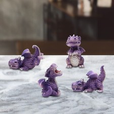 4-Piece Lovely Purple Mini Baby Dragons Different Poses Statue 4.25