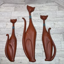 3 Set Vintage Sexton USA Mid Century Metal Wall Art Siamese Cats MCM Orange picture