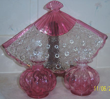 FENTON GLASS RARE PINK LOVERS 5 PIECE VANITY SET c. 1940's CHRISTMAS GIFT IDEA picture