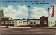 c1950s WILMINGTON Los Angeles California Postcard CREST MOTEL Highway 101 LINEN picture