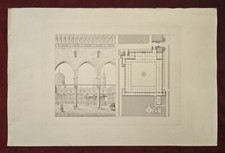 ANTIQUE MOSQUE ARCHITECTURAL Engraving Cairo Egypt 19thC Plate & Plan picture