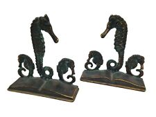 Vintage Pair SEAHORSE BRASS BOOKENDS by VIRGINIA METALCRAFTERS Verdigris Patina picture