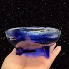 Mexican Recycle Art Glass Footed Bowl Cobalt Blue Mexico Glass 5.5”W 2.5”T picture