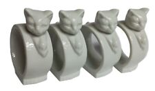 Set Of 4 White Cat Porcelain Napkin Rings picture