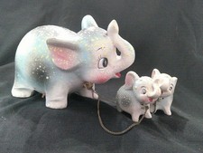 Vtg STARSET Anthropomorphic Whimsical Elephant Bank Mom w Babies on Leash Japan picture