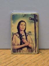 Title: Vintage Saint Kateri Tekakwitha Catholic Metal Pocket Token Plaque Clip picture