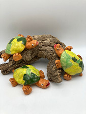 Handmade (Lot of 3) Decor Art Pottery Glazed Painted Ceramic Turtle Figurines  picture