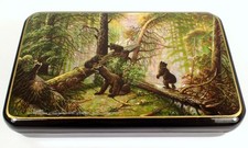RARE Vtg Fedoskino Russian Bears at the Pine Forest Mother of Pearl Lacquer Box picture