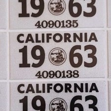 1963 California License Plate Registration Sticker, YOM, CA DMV $12.00 each picture