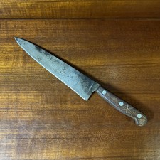 VINTAGE 9” CARBON STEEL BLADE CHEFS KNIFE FULL TANG UNKNOWN MFG picture