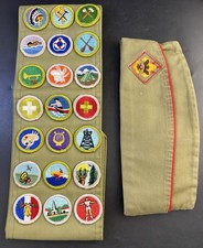 BSA Boy Scout sash with 21 merit badges & Small Cap Hat LT2 picture