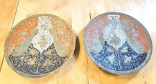 Pair Japanese Plated Brass and Enamel Plates Vintage picture