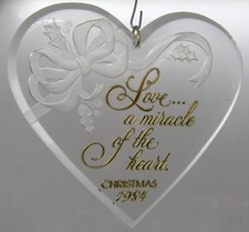 HALLMARK Keepsake 1984 THE MIRACLE OF LOVE Acrylic Heart CHRISTMAS ORNAMENT VTG picture