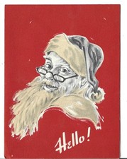 Vtg Christmas Greeting Card 4X5.5 RED CARD WITH SANTA WEARING EYE GLASSES-HELLO picture