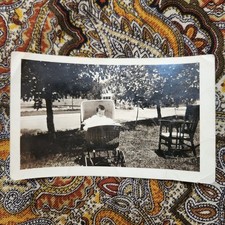 VTG B&W Snapshot Photo 1920s Baby Portrait Baby Carriage Outdoor Yard picture