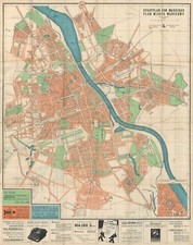 c. 1941 German-Polish Bilingual Map of Warsaw w/ Jewish Ghetto, World War II picture