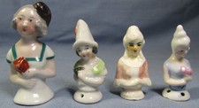 Lot of 4 Antique Porceain PIN CUSHON HALF DOLLS 1-3/4