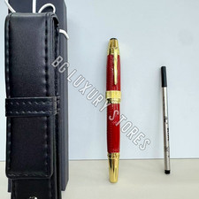 MONTBLANC Red Lacquer Gold Trim Rollerball Pen Luxury Writing Gift Rare picture