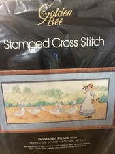 Vtg 1986 Golden Bee Stamped Cross Stitch Kit Bonnet Girl & Geese picture