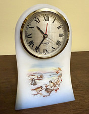 Vintage Fenton Glass Clock Chickadee Ballet #69/1500 WORKING UV Glow Custard picture