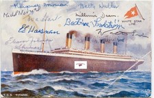 RMS Titanic enlarged reprinted Post Card with Survivors signatures, reprinted picture