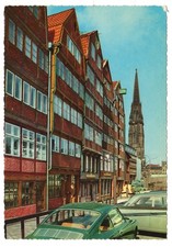Hamburg Germany Deichstrasse Half-Timbered Houses St Nikolai Spire Postcard picture