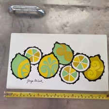 Vint MCM Georges Briard Green Lemon Enamel Metal Tile Trivet 12 x 7 Coasters 12