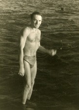 Shirtless Handsome young man bulge beach gay vintage photo picture