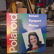 Vintage 1992 Polaroid Instant Passport Photo Double Sided Advertising Sign 16x16 picture