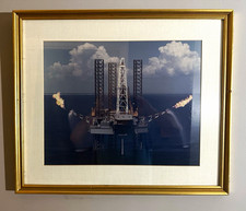 Off Shore Oil Rig Framed Color Photograph Landscape Orientation Gold Frame picture