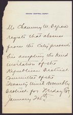 CHAUNCEY M. DEPEW - THIRD PERSON AUTOGRAPH LETTER picture