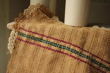 Tablecloth lace edge rustic hand woven c 1920 linen hemp handmade old 36X65 picture